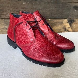 Red Alligator Skin Ankle Boots